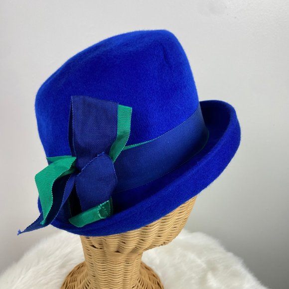 Vintage Madeline Glamour Felts Terry Sales Corp Royal Blue w/ Green Wool